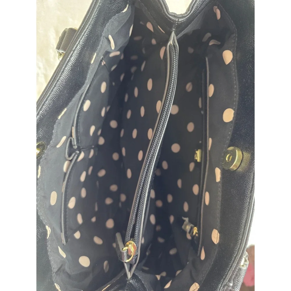 Anne Klein‎ Black Faux Leather Tote Bag Gold Tone Charm Accent